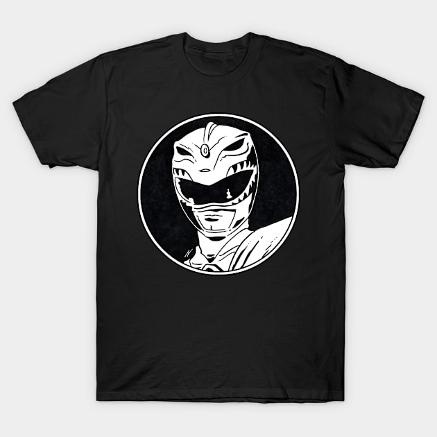 GREEN RANGER - Mighty Morphin Power Rangers (Circle Black and White) T-Shirt by Famous Weirdos